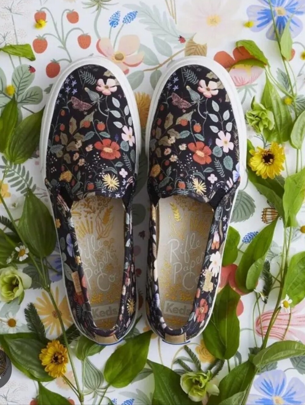 Keds X Rifle Paper Co 8.5 Floral Slip-On Sneakers - Black Floral